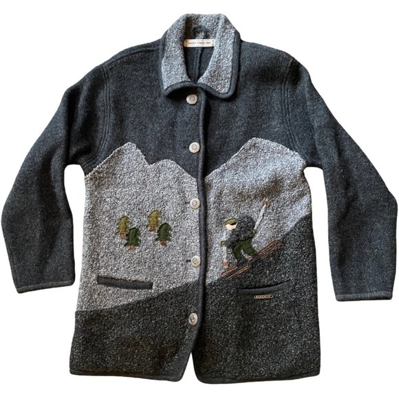 Winter Scene Wool Sweater Jacket | Gaddy Collection Hand Framed - Picture 1 of 11
